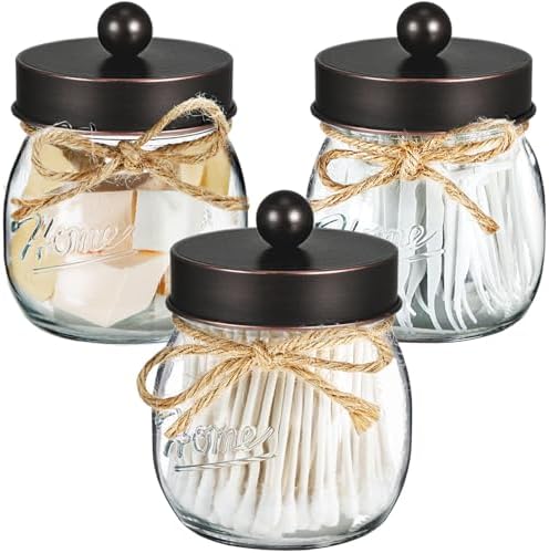 SheeChung 3 Pack Glass Mason Jar Qtip Holder with ORB Stainless Steel Lids by SheeChung