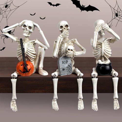 Halloween Skeleton Statue Set of 3, See Speak Hear No Evil Figurines by MrlikaleHOMEDECOR