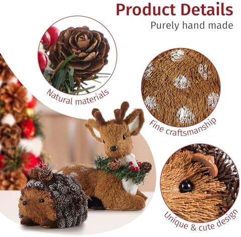 naturevibe Set of 6 Sisal Woodland Animals for Rustic Christmas Decorations - Image 3