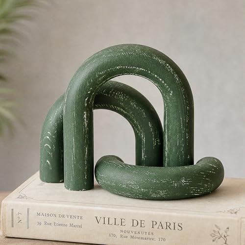 EOSAHR Pine Wood Arch Decor Set: Wood Sculpture for Book Shelf Decor, Green by EOSAHR