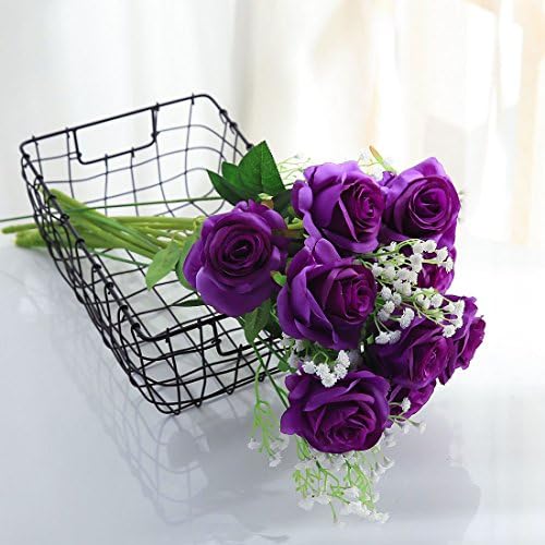 10pcs Purple Flowers Artificial Purple Rose with Stem Realistic Silk Flower - Image 2