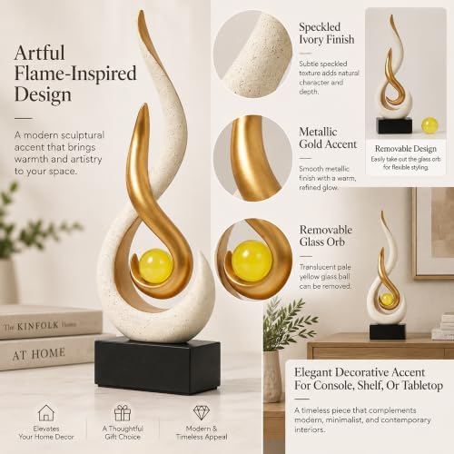 FJS Beige Abstract Flame Sculpture for Living Room Coffee Table Decor - Image 4