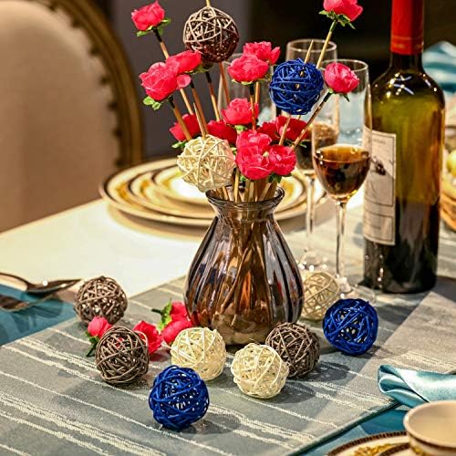 Yaomiao 15 Pcs Decorative Wicker Rattan Ball, 1.8 in, Navy Blue Gray White - Image 5