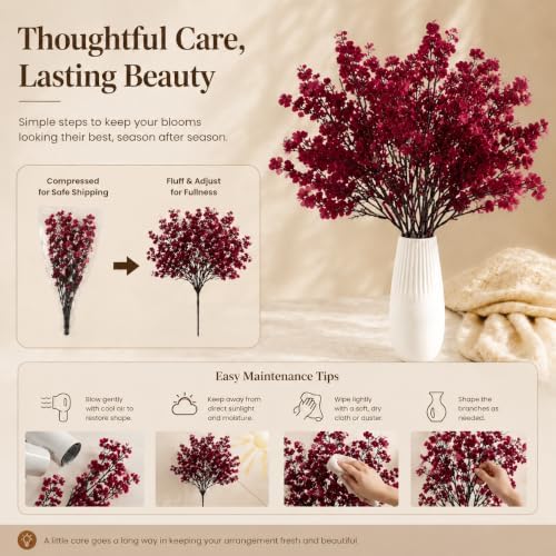 Mandy's 15 Bundles Artificial Burgundy Baby’s Breath Flowers - Image 6
