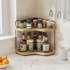 2-Tier Corner Bathroom Counter Organizer for Storage, Light Brown - Image 5
