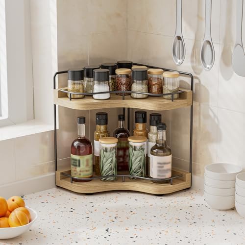 2-Tier Corner Bathroom Counter Organizer for Storage, Light Brown - Image 5
