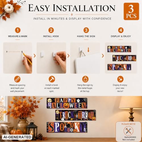 Retro Halloween Sign, Happy Halloween Sign, 3 Pcs Entryway Decor Wall - Image 7
