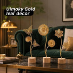 Gold Leaf Home Decor Set - Metal Leaves Statues, Modern Artistic Sculptures for Living Room, Office, Shelf & Home Decorative, Handmade 3D Botanical Accents (Summer Docor) - Image 2