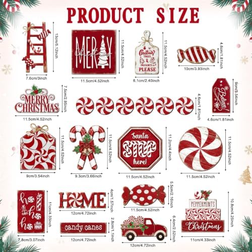 Mifoci 18 Pieces Christmas Candy Cane Tiered Tray Decor Wooden Signs - Image 3