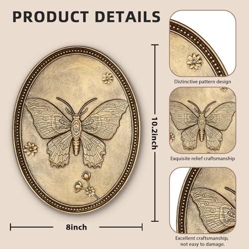 Vintage Butterfly Wall Sculpture, Antique Wall Decor, Gold Wall Art, Hanging Decoration with Embossed Butterfly Design, Vintage Decoration for Living Room Bedroom and Hallway, Housewarming Gift - Image 3