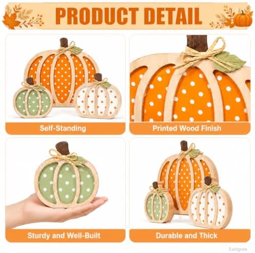 Fall Decorations for Home, Wooden Polka Dot Pumpkin Fall Decor - Image 3
