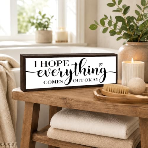 Bathroom Wood Decor Sign, Funny Farmhouse Bathroom Wall Decor, Inspirational Bathrooms Wooden Sign, Rustic Solid Wood Bathrooms Wall Signs, Decorative Gift for Home Restroom 9.5x3.1 Inches - Image 5