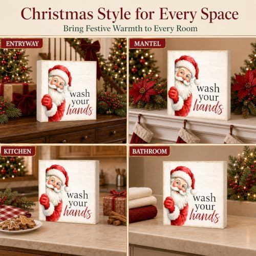 Christmas Bathroom Decor Funny Santa Wash Your Hands Wood Box Sign - Image 6