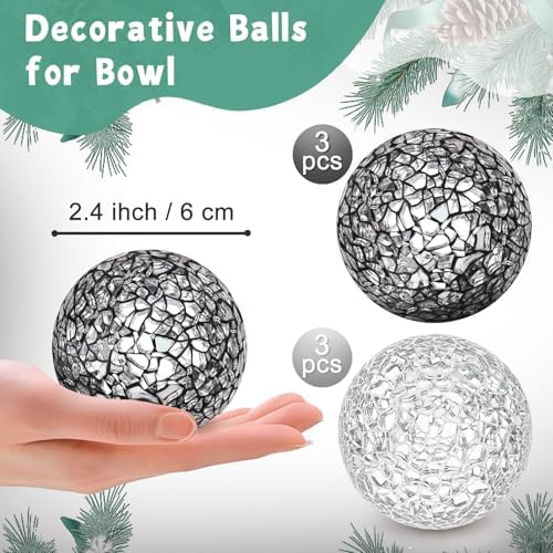 6 Pcs 2.4" Black & Silver Mosaic Glass Decorative Balls for Bowl - Image 2