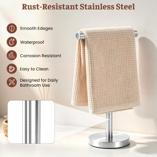 Hand Towel Holder Stand, Freestanding Bathroom Towel Rack, Silver, 2 Pack - Image 4