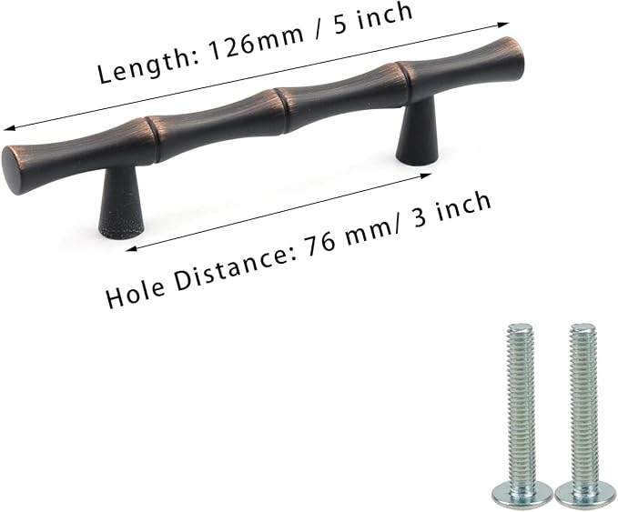 2PCS Bamboo Cabinet Pulls 3 Inch Hole Distance Dresser Handle Black and Red - Image 2