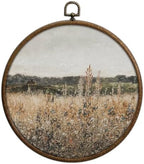 Round Wall Decoration, Vintage Floral Field Landscape Wall Art, Printed Canvas Wall Hanging for Bedroom Kitchen Home Office, Living Room Wall Art, Dorm Decor, Circular Wall Hanging with Hooks,21 by Unknown