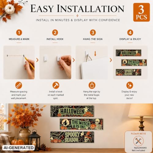 Retro Halloween Decor, 3 Pcs Halloween Hanging Signs, Entryway Decor Wall - Image 7
