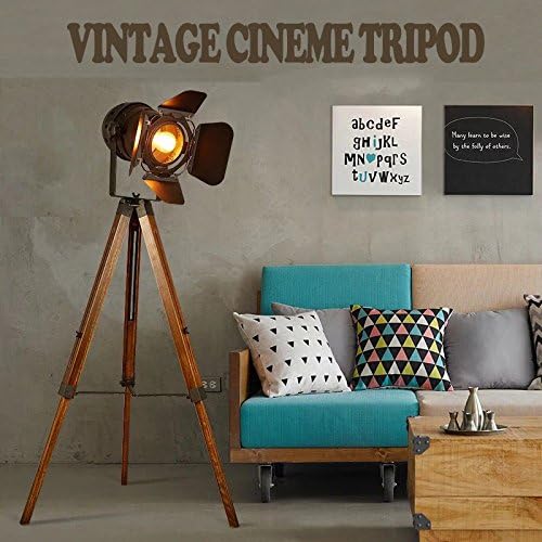 Decoluce Vintage Tripod Floor Lamp, Height Adjustable Wooden Camera Tripod - Image 4