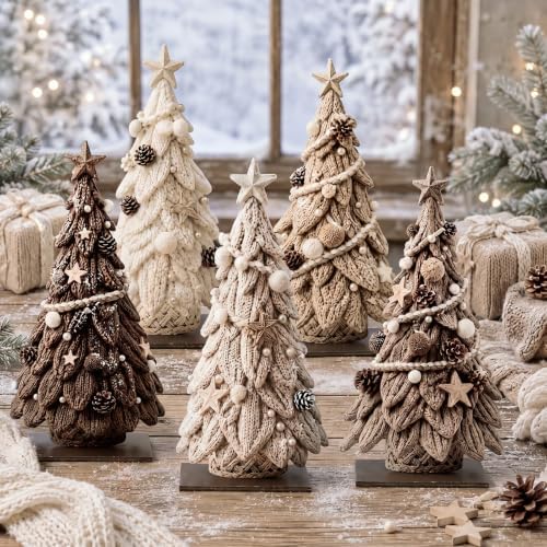 Barydat 5 Pcs Wooden Christmas Tree Tabletop Decor - Image 6