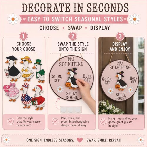 Funny No Soliciting Sign for House, 8.8 Inch Goose Door Hanger, No Soliciting Sign for Front Door, Funny Do Not Disturb Door Sign, Seasonal Wooden Goose Decor for Home - Image 4