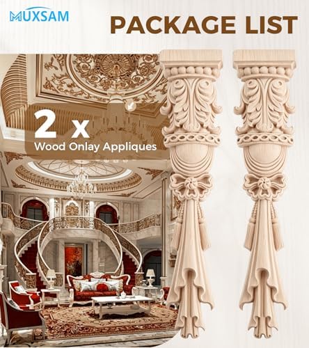 2Pcs Wood Carved Appliques Onlays Unpainted Carving Decals Mouldings Trim - Image 5