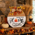 Interchangeable Welcome Sign for Front Door with 4 Seasonal Wreath and 14 Changeable Icons, Bless This Home for Spring Summer Fall Winter All Seasons Holiday, Rustic Round Wood Wreath Door Decoration - Image 3