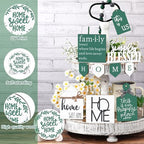 FairySandy 11 Pcs Home Tiered Tray Decor Green Rustic Wooden Signs - Image 4