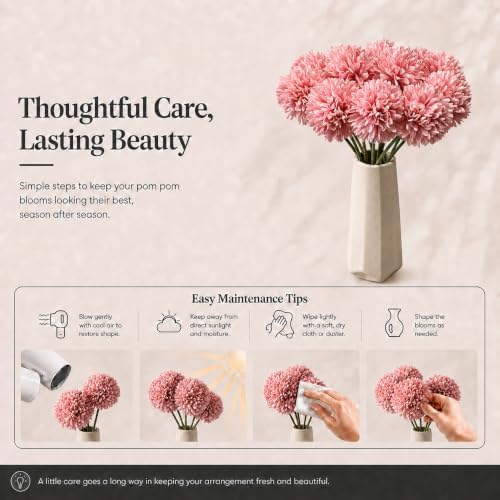 Mandy's 12pcs Artificial Pink Ball Chrysanthemum Flowers - Image 6