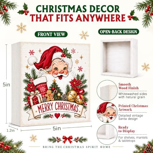 Christmas Decorations, Vintage Merry Christmas Wood Box Sign - Image 2