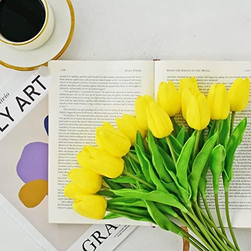 ONLY ART Artificial Yellow Tulips 20 Pcs – 13.5 Inch PU Faux Flowers with Bendable Stems for Home Décor, Wedding Centerpieces, DIY Floral Arrangements, New Year and Valentine's Day - Image 5
