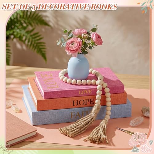 3 Set Linen Decorative Books with Beaded Garland, Classic, Colorful - Image 4