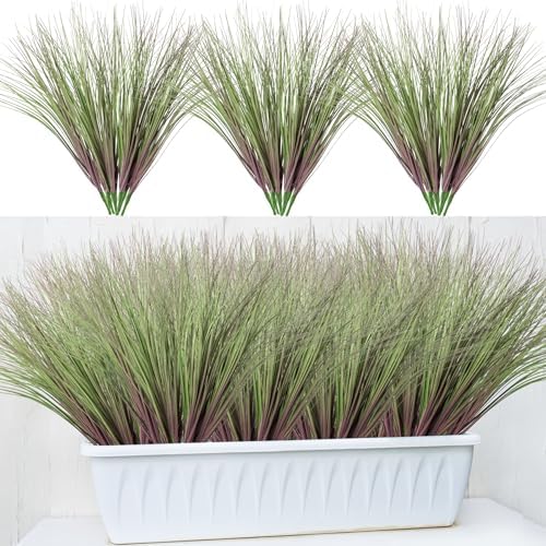 Ttranewsoo Artificial Purple Fountain Grass for Outdoor Planters, 24 Pcs 16.5 Inch Purple Green Faux Fall Grass, Artificial Plants and Greenery for Porch Pots, Patio and Seasonal Home Decor by Ttranewsoo