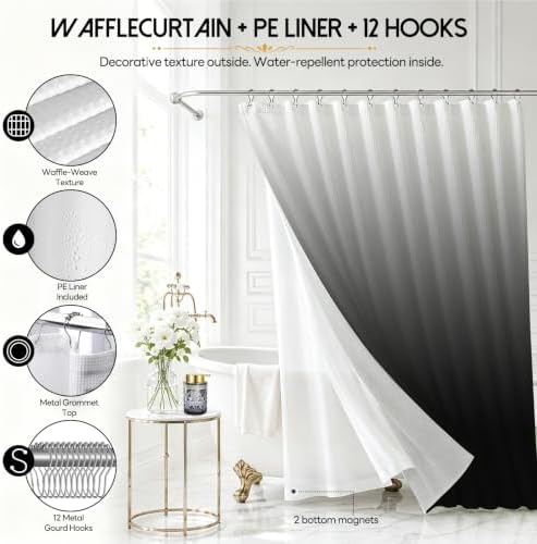 Black Glass Bathroom Accessories Set with Shower Curtain and Liner, 7-Piece Bathroom Decor Set, Soap Dispenser, Toothbrush Holder, Soap Dish, Vanity Tray, Complete Bathroom Makeover Set - Image 5