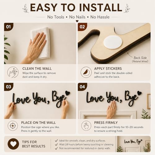 Love You Bye Wood Sign Home Decor Boho Decor Wall Decor Express Love and Warm for Your Family Lovers Wall Art Gift Hallway Entryway Door Valentine Decorations for Home (L) - Image 6