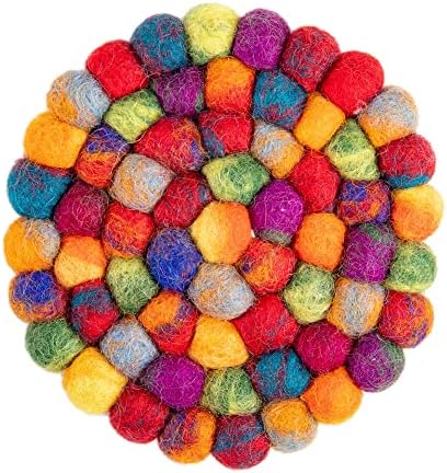 Round Felt Ball Coasters - Wool Table Coasters - Felt Coaster Pads, Absorbent Trivet for Drinks - Heat Resistant, Thick & Durable Hand Felted in Nepal by Woolygon- Multi-Color - Set of 5 - Image 4