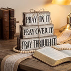 Yuntau 4 Pcs Christian Wooden Block Sign Pray Verse Tiered Tray Decor - Image 6