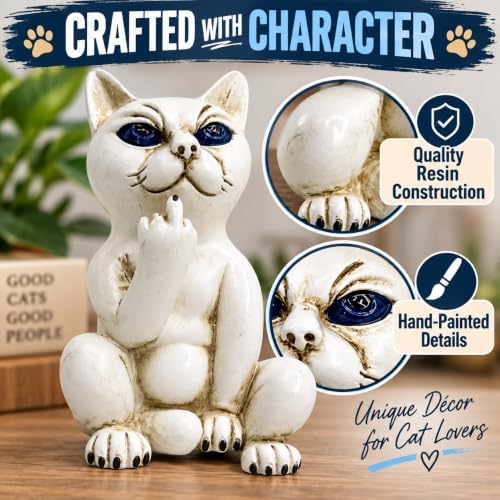Top Brass Sassy White Cat Figurine – Funny Resin Home Desk Decor - Image 5
