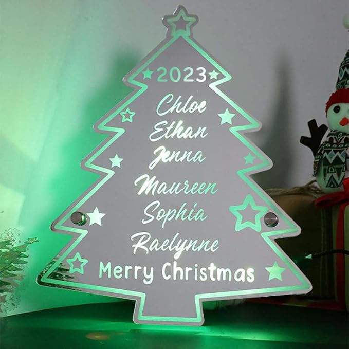 VEELU Personalized Custom Name Mirror LED Light Up, Christmas Tree Wall Decor - Image 5