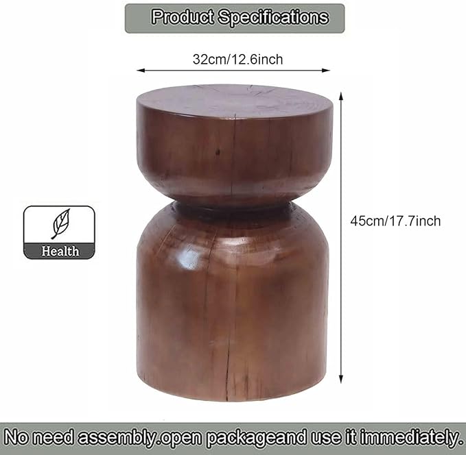 Solid Wood Stool & Sofa Side Table, Rustic Hourglass Wabi-Sabi Accent Coffee - Image 2