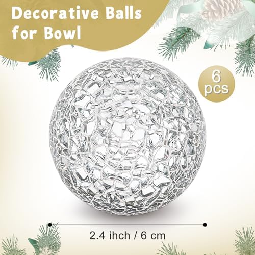 6 Pcs Decorative Balls for Bowls,2.4" Silver Mosaic Glass Balls - Image 2