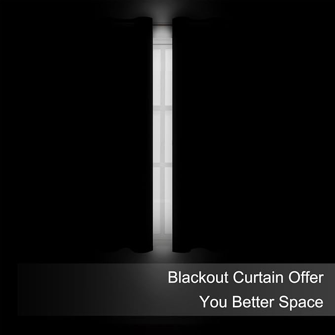 Blackout Curtains 66 x 72 Inch Long Black Curtains Set of 2 Panels Room - Image 3