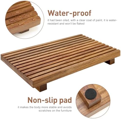 Acacia Wood Pedestal Stand Bathroom Tray Organizer Kitchen Counter Decor - Image 3