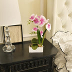 Artificial Real Touch Orchid Flowers with White Ceramic Vase, Light Purple - Image 5