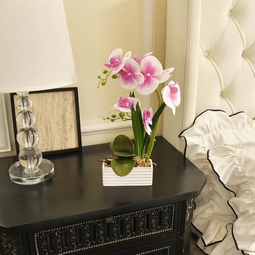 Artificial Real Touch Orchid Flowers with White Ceramic Vase, Light Purple - Image 5