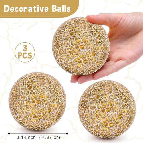 3 Pcs Decorative for Bowls,3.15" Gold Mosaic Glass Balls for Decor - Image 2