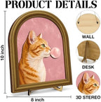 Whimsical Cat Bubble Gum Pink Wall Art Sign Funky Table Decor - Image 2