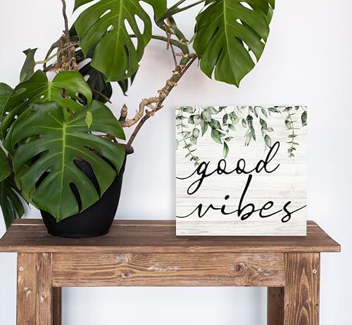 SRADMO Botanical Eucalyptus Leaves Wood Box Sign Desk Decor 8x8 inches, Rustic Eucalyptus Leaves Wooden Block Box Sign Decoration For Home Shelf Table Office Decor Decorative Signs & Plaques - Image 2