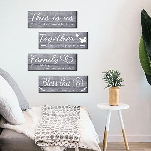 Joyhawk 4 Pieces Wall Decor Signs, THIS IS US, TOGETHER, BLESS THIS HOME, FAMILY Rustic Wooden Farmhouse Wall Art Décor For Living Room Bedroom Kitchen, , 4.7 x 13.8 Inch(Grey) - Image 7