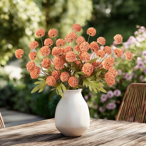 10Pcs 20.5" Artificial Pompon Mum Silk Flower Stems, Fake Chrysanthemum Ball Faux Flowers for Vase, Fall Floral Stems for Indoor Home Decor Wedding Centerpieces, Rose Red (No Vase) - Image 5